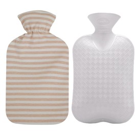 Fashy Hot Water Bottle with Ivory Soft Cotton Cover (67oz / 2L) – Made in Germany