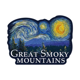 Die Cut Sticker Great Smoky Mountains, Starry Night, Contour Vinyl Sticker 1 to 3 inches (Waterproof Decal for Cars, Water Bottles, Laptops, Coolers), Small