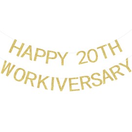 Wonmelody 20th Work Anniversary Decoration Gold Happy 20th Workiversary Banner Happy 20th Workiversary Decors Work Party Office Party Decors Cheers To 20 Years Party Supplies for Coworker Employee