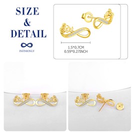 INFINIONLY Women's Necklace Bracelets Earrings 925 Silver Jewellery Sets, Infinity Symbol Necklace Bracelet Earrings, Pendant Bracelets Earrings Inlaid Rose Bouquet, Inlaid Zirconia, Golden, Sterling