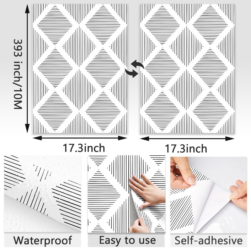 Modern Stripe Peel and stick wallpaper 17.3” x 393” Black