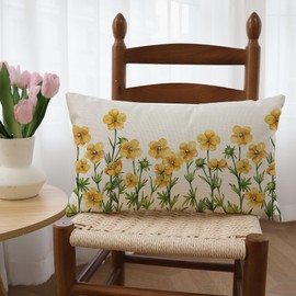 Ogiselestyle Watercolor Spring Yellow Flowers Throw Pillow Cover, 12 x 20 Inch Summer Cushion Case for Sofa Couch