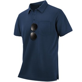 WENTTUO Mens Polo Shirts Short Sleeve Summer Moisture Wicking Performance Athletic Golf Shirts for Men with Pocket Navy