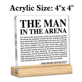 Inspirational Office Cubicle Desk Decor the Man in the Arena Acrylic Desk Decorative Sign, Motivational Gifts for Men Coworkers Employees