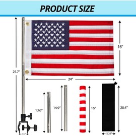 FLAGMESAGE Boat Flags Marine 16 x 24, American Flag Pole Kit Stainless