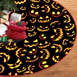 GOOESING Halloween Tree Skirt 30 Inch Halloween Pumpkin Smile Face Black Tree Skirt Ornament for Halloween Party Decorations Christmas Tree Skirt