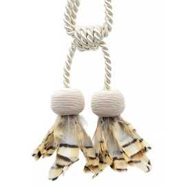 DÉCOPRO Pheasant Feathered Double Tieback, Color# A2 - Cream Ivory [Set of 4]