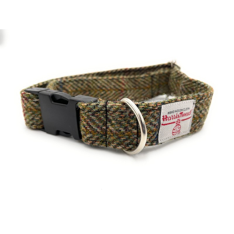 Harris Tweed Dog Collar And Lead Set Green Herringbone (Large)