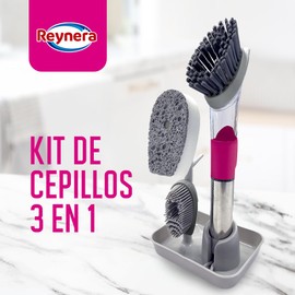 REYNERA Kit de Cepillos 3 en 1 con Cabezales Intercambiables Herramienta de Limpieza Multiusos para Hogar y Oficina, Ideal para Superficies Variadas, Diseño Ergonómico y Alta Durabilidad