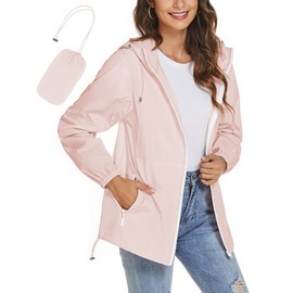TCOT Womens Rain Jacket with Hood Lightweight Waterproof Windbreaker Jackets Zip Up Outdoor Compact Raincoats Pink XL