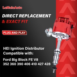 LaMulaAuto HEI Distributor LaMulaAuto Compatible with Big Block Ford FE V8 352 360 390 406 410 427 428, One-Wire Installation, 65k Coil 7,500 RPM