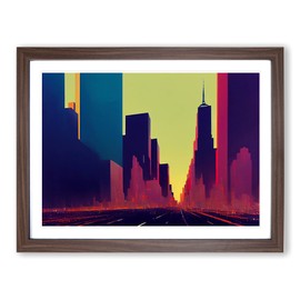 Cyberpunk New York Skyline Vol.3 H1022 Framed Print for Living Room Bedroom Home Office Décor, Wall Art Picture Ready to Hang, Walnut A4 Frame (34 x 25 cm)