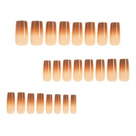 Press on Nails Coffin Fake Nails Nude Glue Nails with Gradient Design Glossy Shiny Reusable Full Cover Artificial Acrylic False Nails Press on Nails for Women Girls 24Pcs