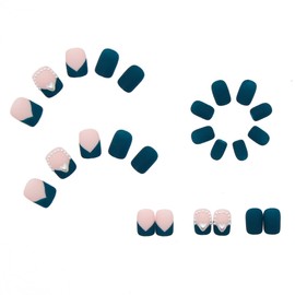 BABALAL Green French Nails Matte Glue on Nails Short Square False Nail Tips Pearl Artificial Finger Manicure for Women and Girls