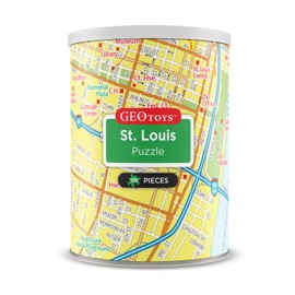 Geotoys St. Louis Mini City Puzzle - 100 Piece Puzzles for Kids and Adults in Portable Can, 13" x 10" Educational Travel Puzzle for Ages 7 and Up - Mini Puzzles to Learn & Explore Geography