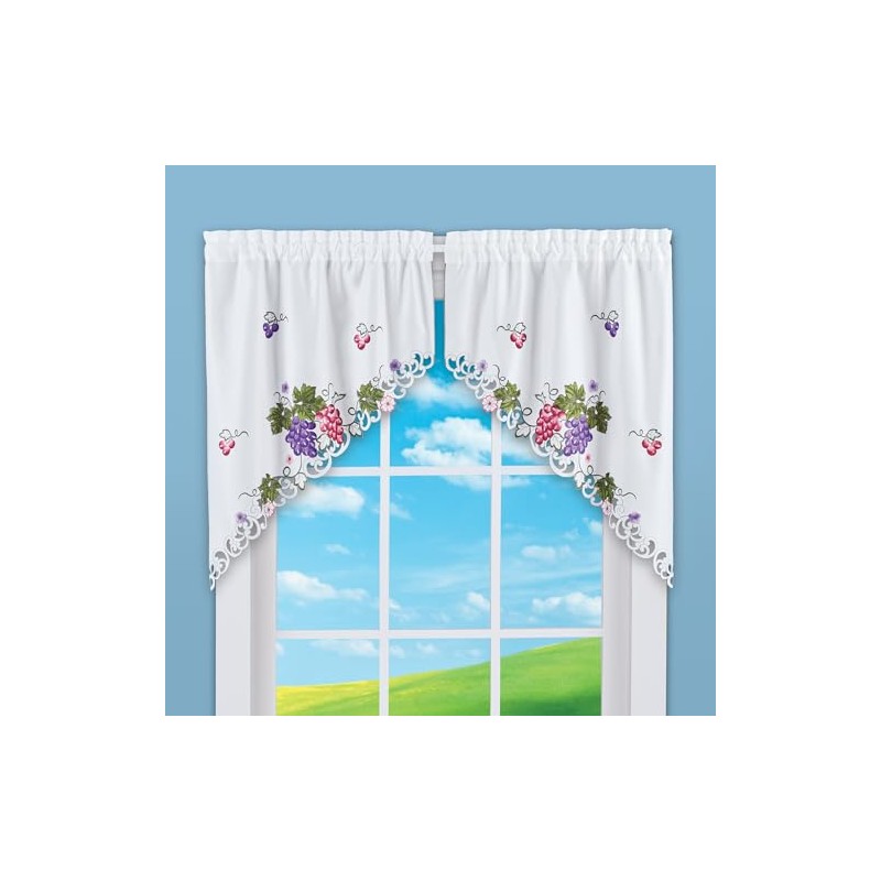 Collections Etc Charming Embroidered Vineyard Vine Kitchen Curtains
