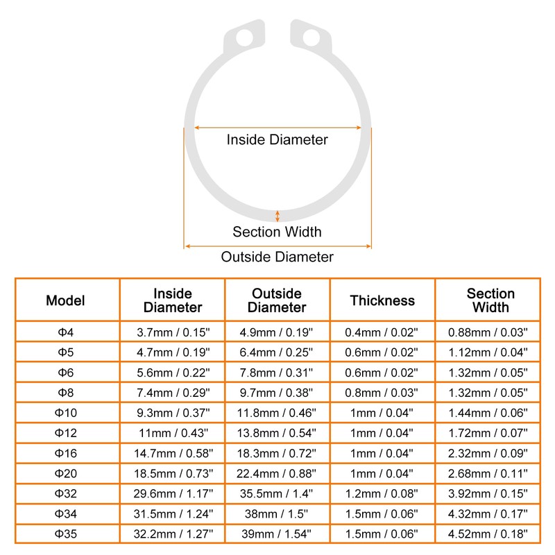 sourcing map 20 Pcs External Retaining Rings, 29.6mm 304 Stainless