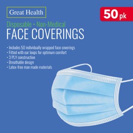 Benross 91399 Disposable Face Coverings / Pack of 50 / Adult – One Size Fits All