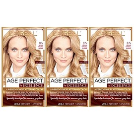 L'Oréal Paris Age Perfect Permanent Hair Color, 8N Medium Blonde (Pack of 3)