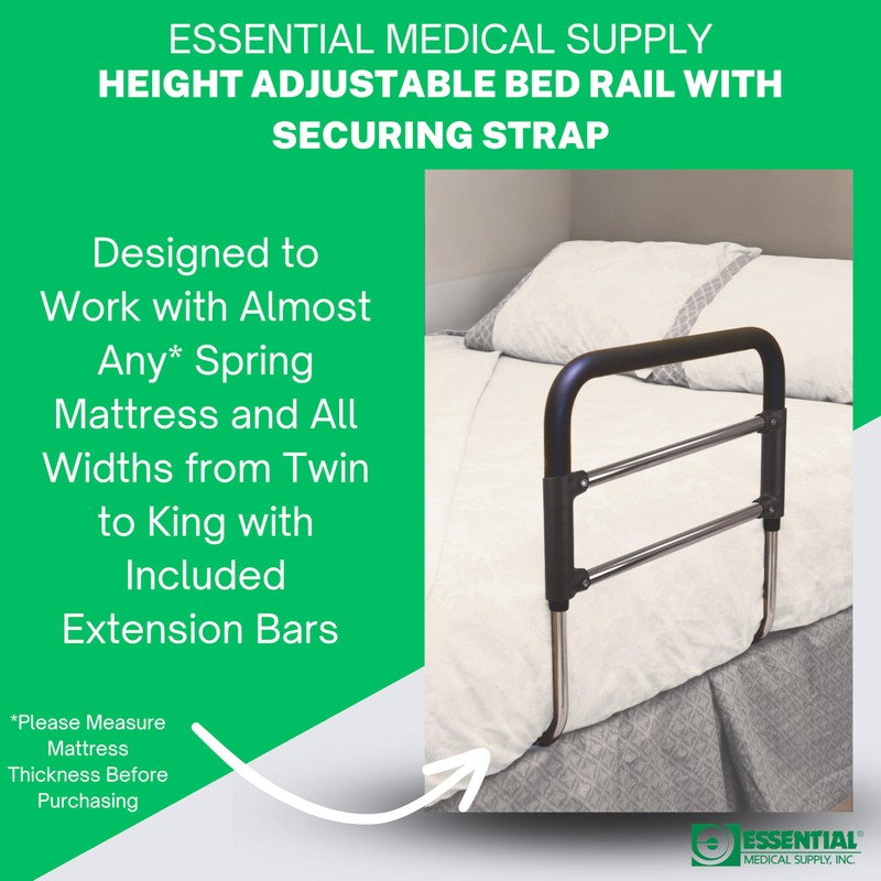 Essential Medical Supply Height Adjustable Hand Bed Rail with Attached