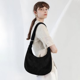 LOTEZAVA Corduroy Bag Women's Shopper Small Hobo Handbag Corduroy Tote Bag Crossbody Casual Shoulder Bag, black