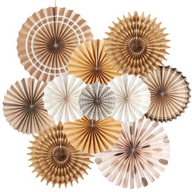 SUNBEAUTY Pack of 11 Paper Fans Decoration Brown Party Decorations Beige Party Decoration for Wedding Birthday Tea Party Table Decoration Classroom Baby Shower Backdrop Garland