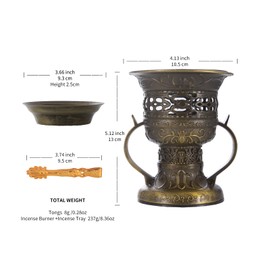 Incense Censer, Bakhoor Burner, Charcoal Incense Burner, Incense Burner with Handle Tongs for Yoga, Spa Aromatherapy Bronze Color