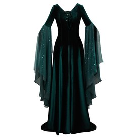 daizbella Renaissance Dress Women Retro Elegant Velvet Gown Medieval Dress Fantasy Medieval Costume