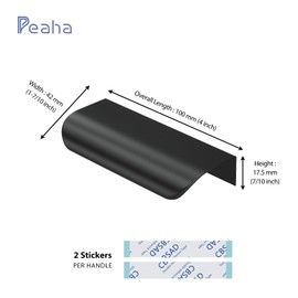 Peaha 12 Pack Black Finger Pulls for Cabinets 4in(100mm) Overall Length Adhesive Cabinet Handles Edge Pull Stick On Door Handles