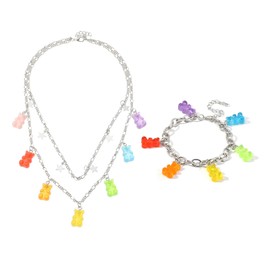 Gummy Bear Necklace Bracelet Set Colorful Transparent Resin Bear Cartoon Cute Candy Multicolor Necklace for Women Lovely Jewelry-Star
