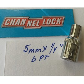 CHANNELLOCK  5 mm  x 1/4" DR  METRIC  SOCKET  6 Point Free USA  Shipping