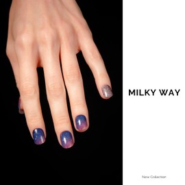 NAILOG Semi-hardened Gel Nail Stickers (34 Pieces), Nail Seal Hardening Type, Long Lasting, Salon Quality, Nail Stickers, Nail Kit, Beautiful Gloss, Cute, Art Design | Milky Way