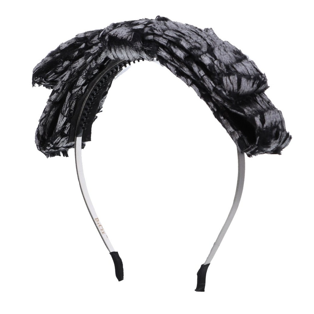 Fur Bow Headband with Metallic Holiday Hairpiece Winter Hair Accessory (Grey)