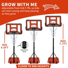 AOKUNG Teenagers Youth Height Adjustable 4.8 to 7.7ft/5.6 to 7ft Basketball Hoop 28 Inch Backboard Portable Basketball Goal System, use for Indoor Outdoor