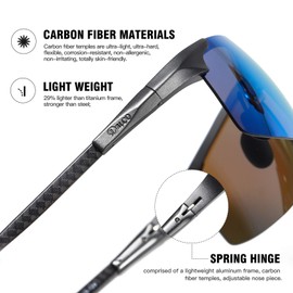 DUCO Men's Polarised Sunglasses with Metal Frame and Carbon Fibre Glasses Legs UV400 CAT 3 8277, Gunmetal, blue mirrored