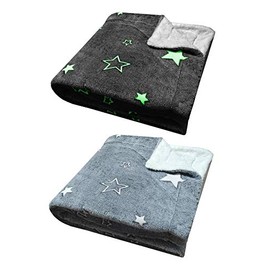 Goldstar Glow in The Dark Teddy Fleece Stars Kids Grey Silver Cosy Warm (Throw Blanket)