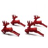 4 Small Red Festive Christmas Sparkling Glitter Reindeer Decorations