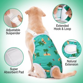 Jollywoods 3 Pack Washable Female Dog Diaper Onesie Sanitary Pantie with Adjustable Suspender, Reusable Fixed Doggie Diapers, Super Absorbent Leakproof for Small Medium Large Dog in Heat Cycle M