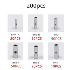 BCENG Pack of 200 Butt Connectors, Non-Insulated Crimp Connectors, DIY Electric Splicing Cable, Crimp Connector, Wire End Ferrules, Uninsulated Kit for Electrical Splices, 4/6/10/16/25/35/50/70 mm²