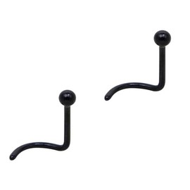 DENI 2 x Black Curved Bar Nose Stud with 2mm Ball 0.8mm Thickness 6.5mm Length Standard Size Silver, Silver