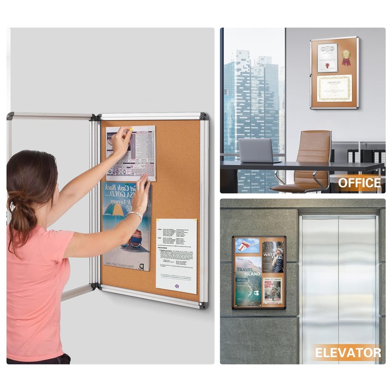 SWANCROWN Enclosed Bulletin Board,Lockable Cork Noticeboard for School Office,Wall Display