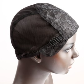 Bella Hair - Gorras de peluca sin pegamento para hacer pelucas con peines y correas ajustables, encaje suizo, color negro, tamaño grande