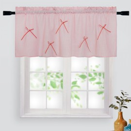 Siyykay Handmade Bow Valance, Cotton Blend Pink Valances for Windows, Curtains for Girls Bedroom and Living Room, W52XL18inch(Pink Bow)