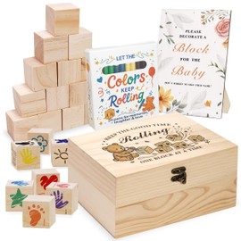 78 PCS Baby Shower Games Sign Kit for Boys Girls, Wooden Box and Sign, Blank Wooden Blocks for DIY Drawing, Markers, Baby Shower Game for Gender Reveal Activity, Baby Shower Ideas Decorations, Bear B
