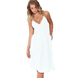 Eliacher Women's Deep V Neck Adjustable Spaghetti Straps Summer Dress Sleeveless Sexy Backless Party Dresses with Pockets (4-6,US) White Small