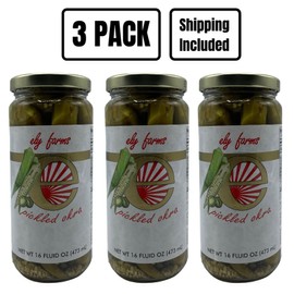 Ely Farms | Pickled Okra | Family Recipe | Zesty Dill and Garlic Flavor | Hint of Chili Pepper | Delicious Appetizer or Bloody Mary Garnish | Proudly Made in Nebraska USA | 16 oz Jar | 3-Pack