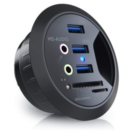 USB 3.0 in Desk Hub Desktop recessed Charger Built-in Desktop USB hub with Multiple Card Reader - 2X Audio Connector 3.5mm Jack Speaker and Microphone - 3X USB 3.0 1x microSD 1x SDXC RSMMC