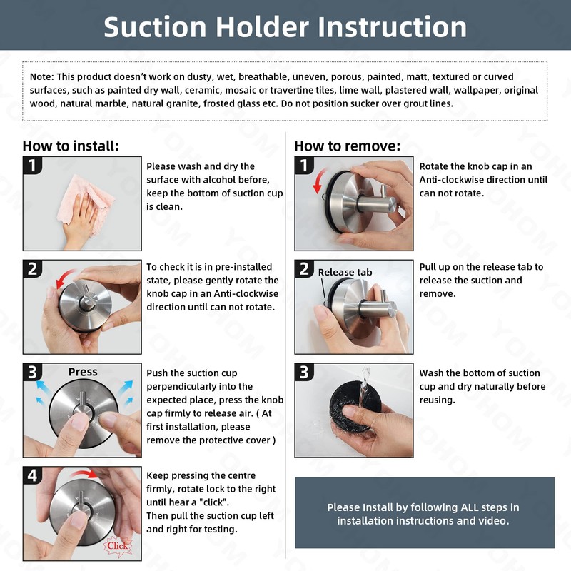 YOHOM Vacuum Suction Cup Hooks Bathroom Suction Hooks Stainless Steel