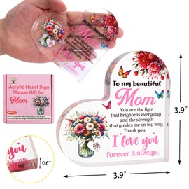 Mom Gift Mother Acrylic Heart Plaque Sign Gifts Gift for Mom from Son Daughter 3.9 x 3.9 inch Birthday Presents Decoration Decor for Home Office Table