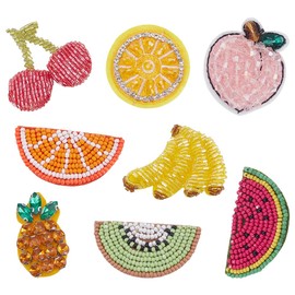 PH PandaHall 8 Styles Embroidery Fruit Applique Patch Beads Sequins Patches Iron-On Peach Banana Cherry Orange Watermelon Sequins Sew-On Patch for Clothes